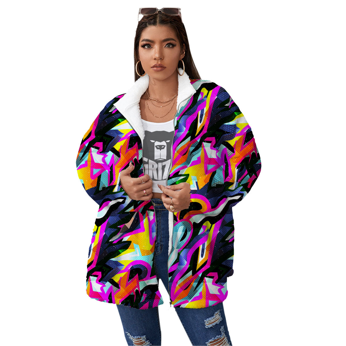 Funky Psychedelic Print Pattern Women's Sherpa Jacket-grizzshop