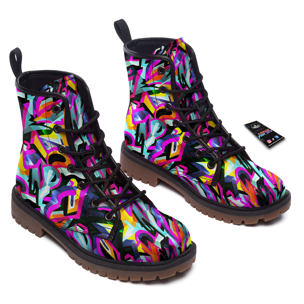 Funky Psychedelic Print Pattern Work Boots-grizzshop