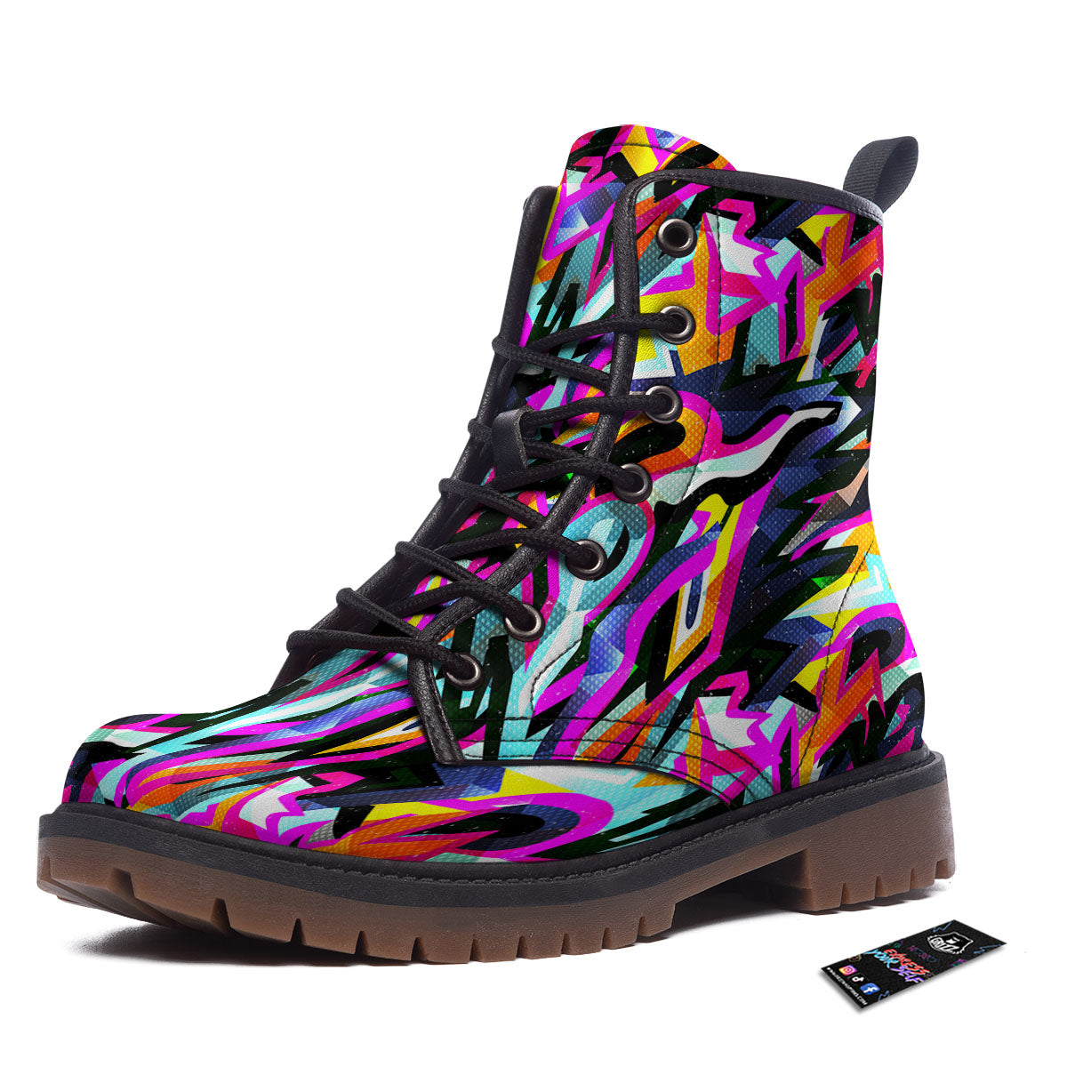 Funky Psychedelic Print Pattern Work Boots-grizzshop