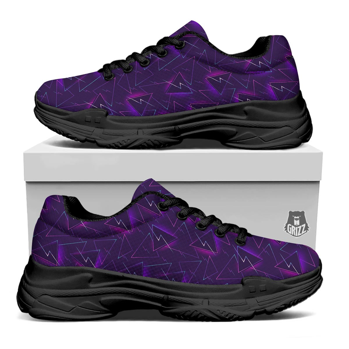 Funky Retro Print Pattern Black Chunky Shoes-grizzshop