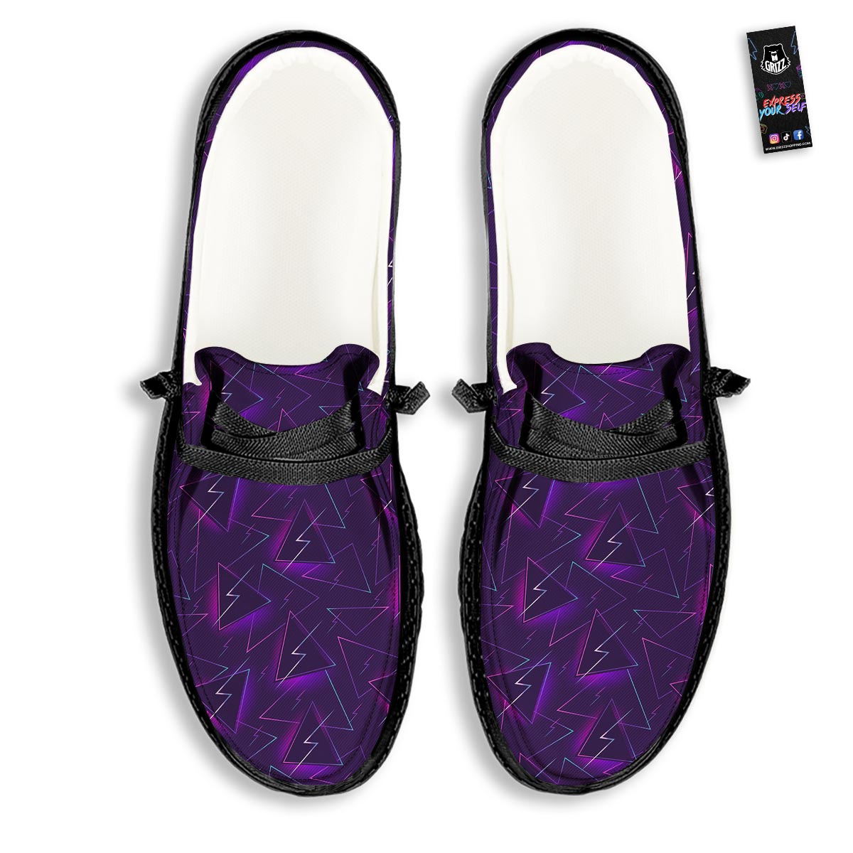 Funky Retro Print Pattern Black Loafers-grizzshop