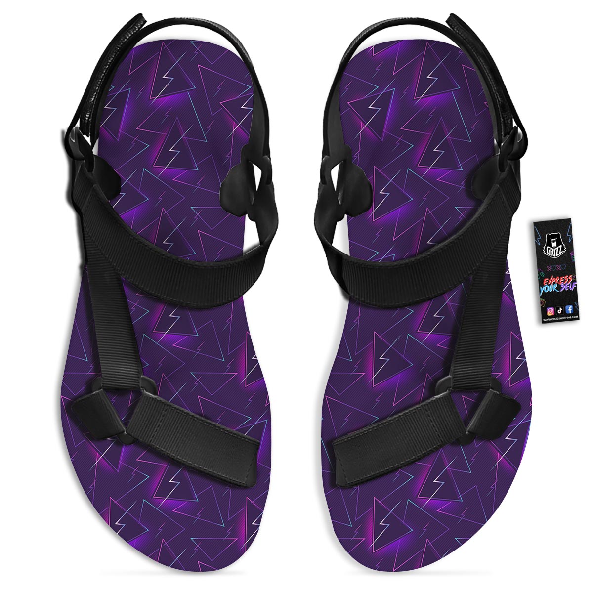 Funky Retro Print Pattern Black Open Toe Sandals-grizzshop