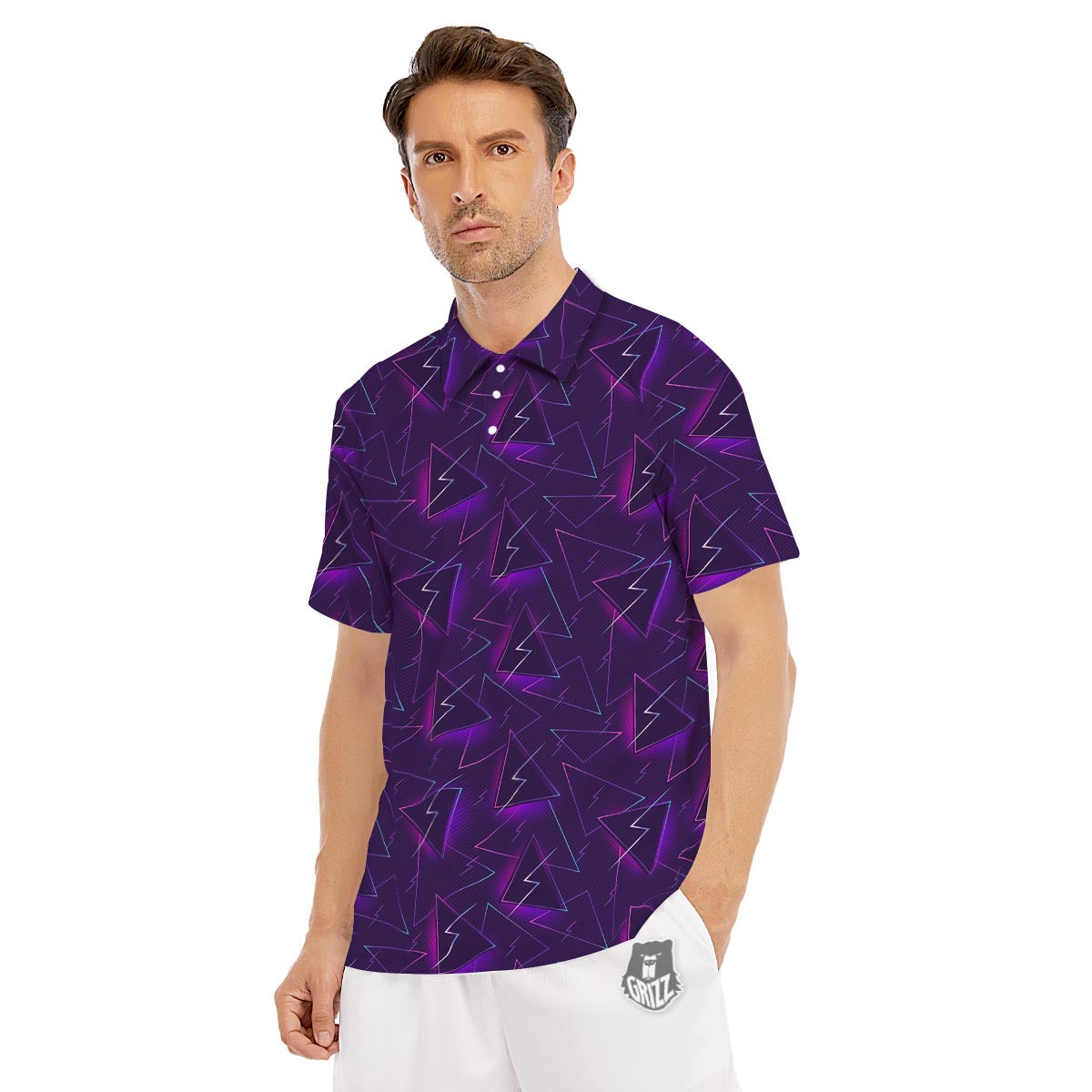 Funky Retro Print Pattern Men's Golf Shirts-grizzshop
