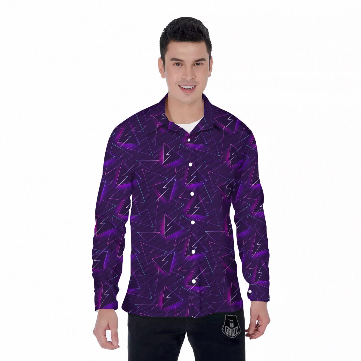 Funky Retro Print Pattern Men's Long Sleeve Shirts-grizzshop