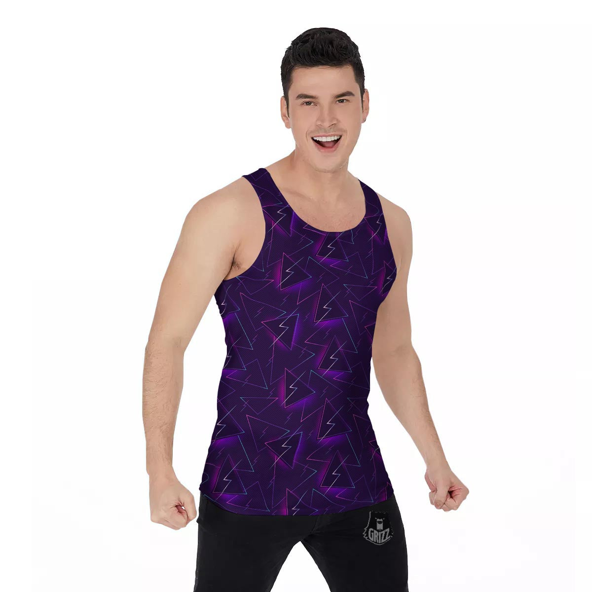 Funky Retro Print Pattern Men's Tank Top-grizzshop