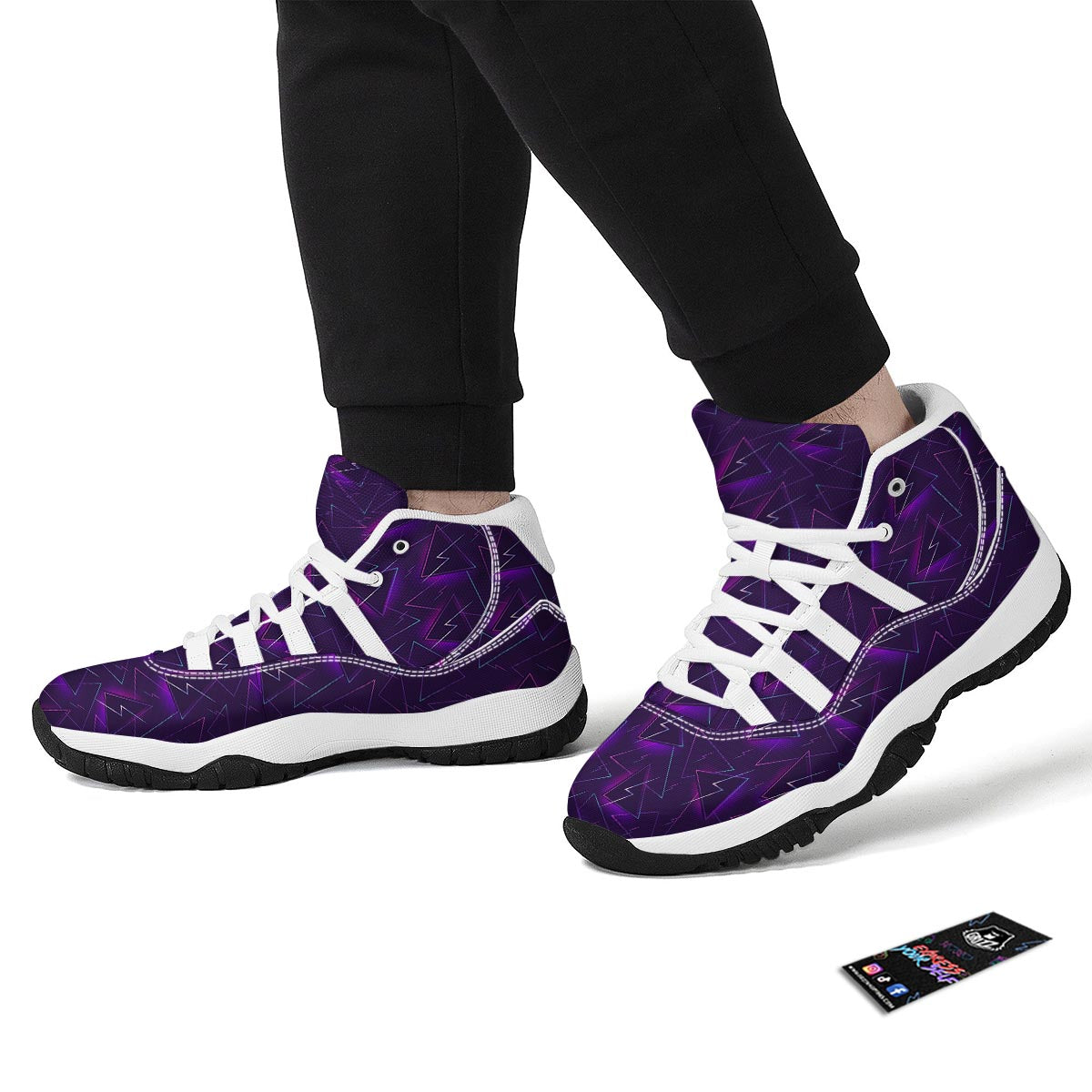 Funky Retro Print Pattern White Bball Shoes-grizzshop