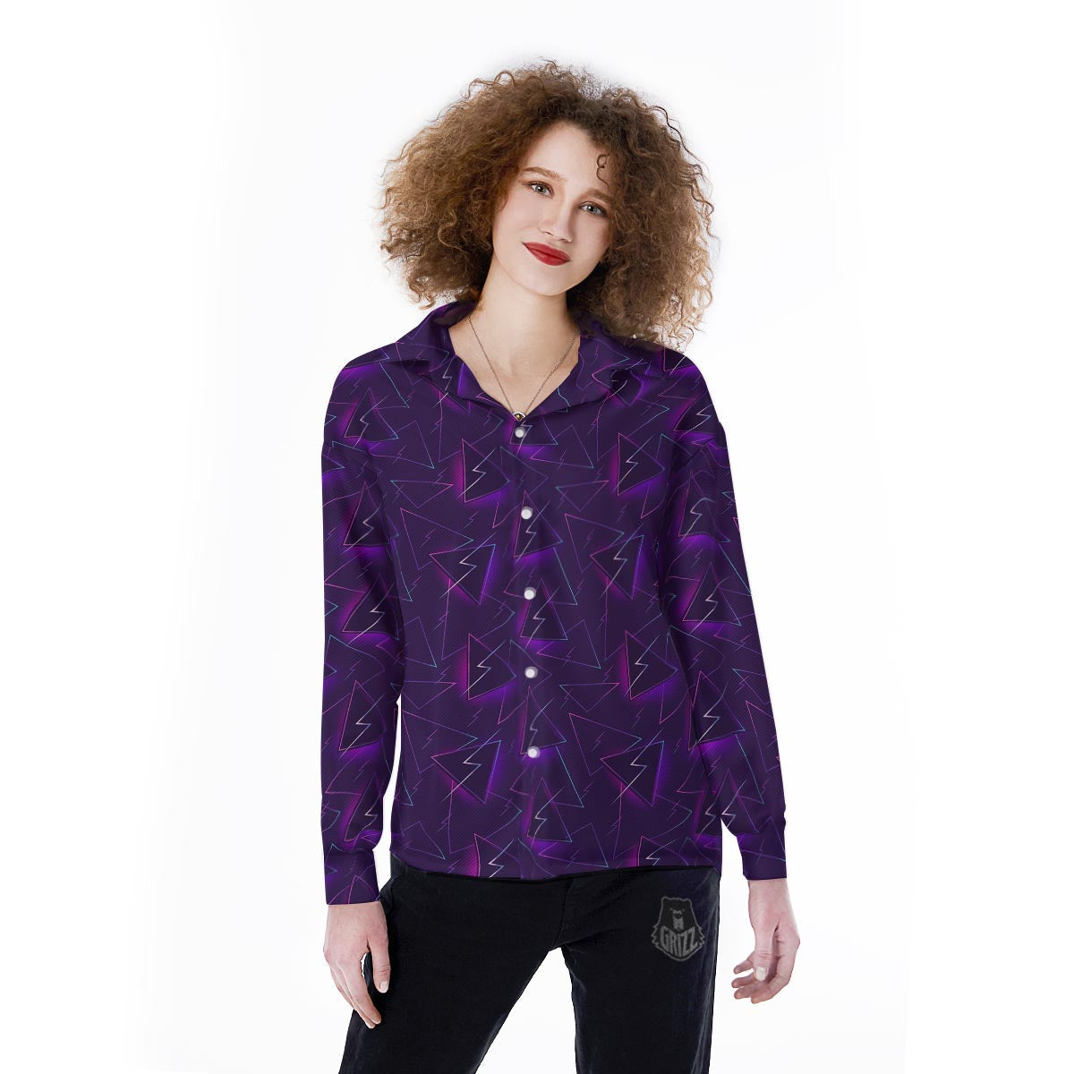 Funky Retro Print Pattern Women's Long Sleeve Shirts-grizzshop
