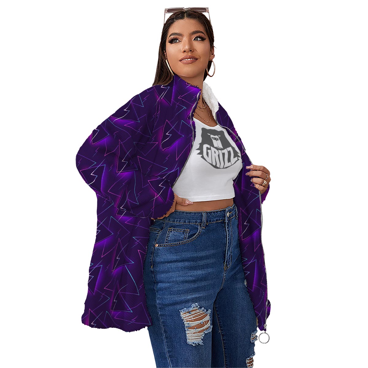 Funky Retro Print Pattern Women's Sherpa Jacket-grizzshop