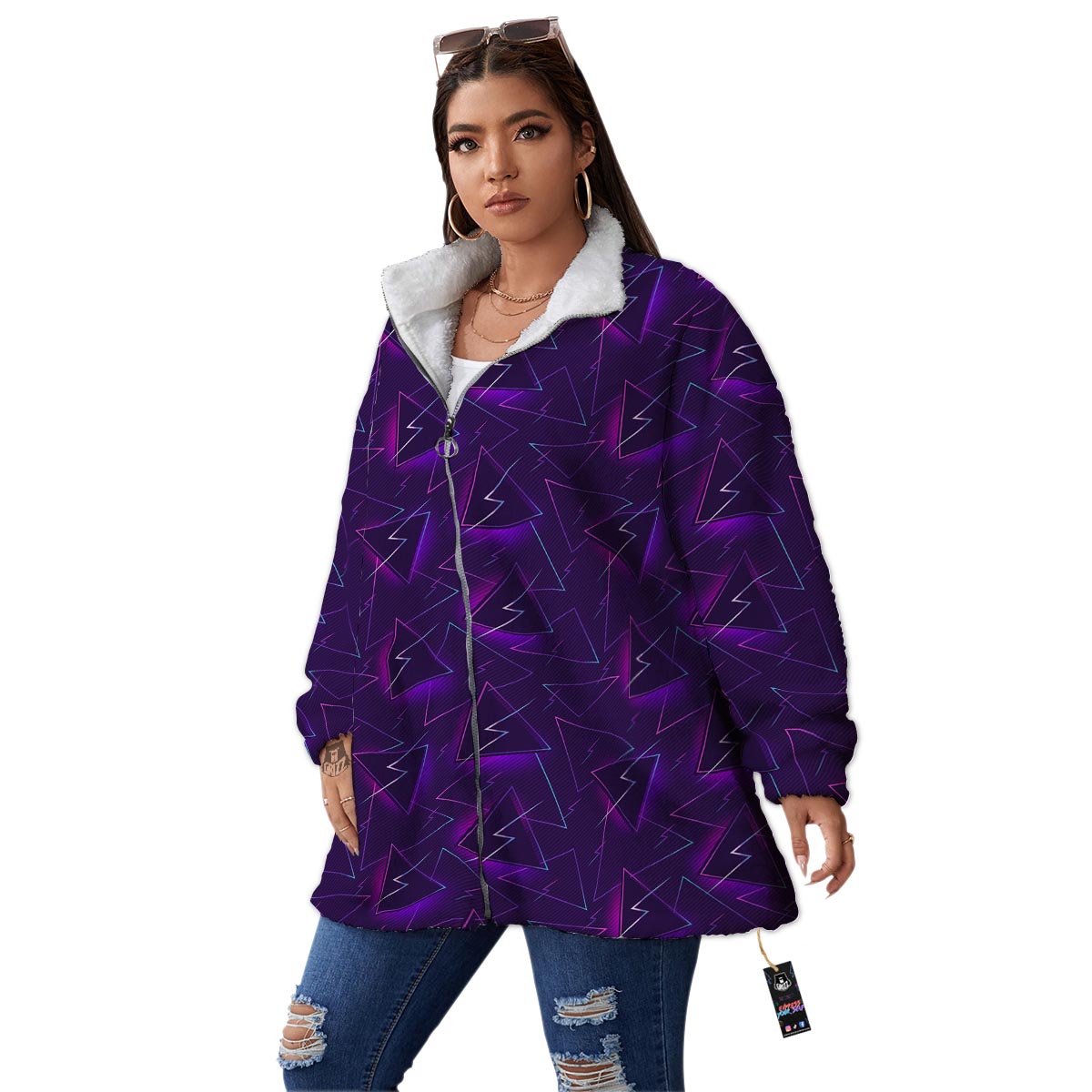 Funky Retro Print Pattern Women's Sherpa Jacket-grizzshop