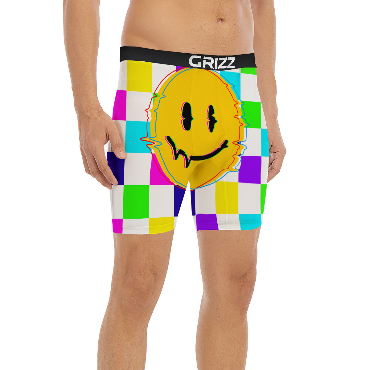 Funny Crazy Glitch And Checkered Neon Print Boxer Briefs-grizzshop