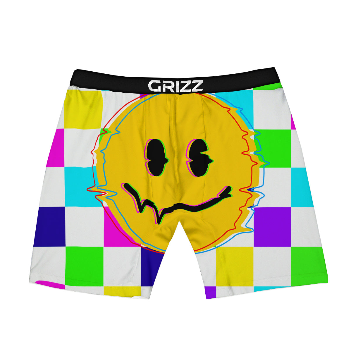 Funny Crazy Glitch And Checkered Neon Print Boxer Briefs-grizzshop
