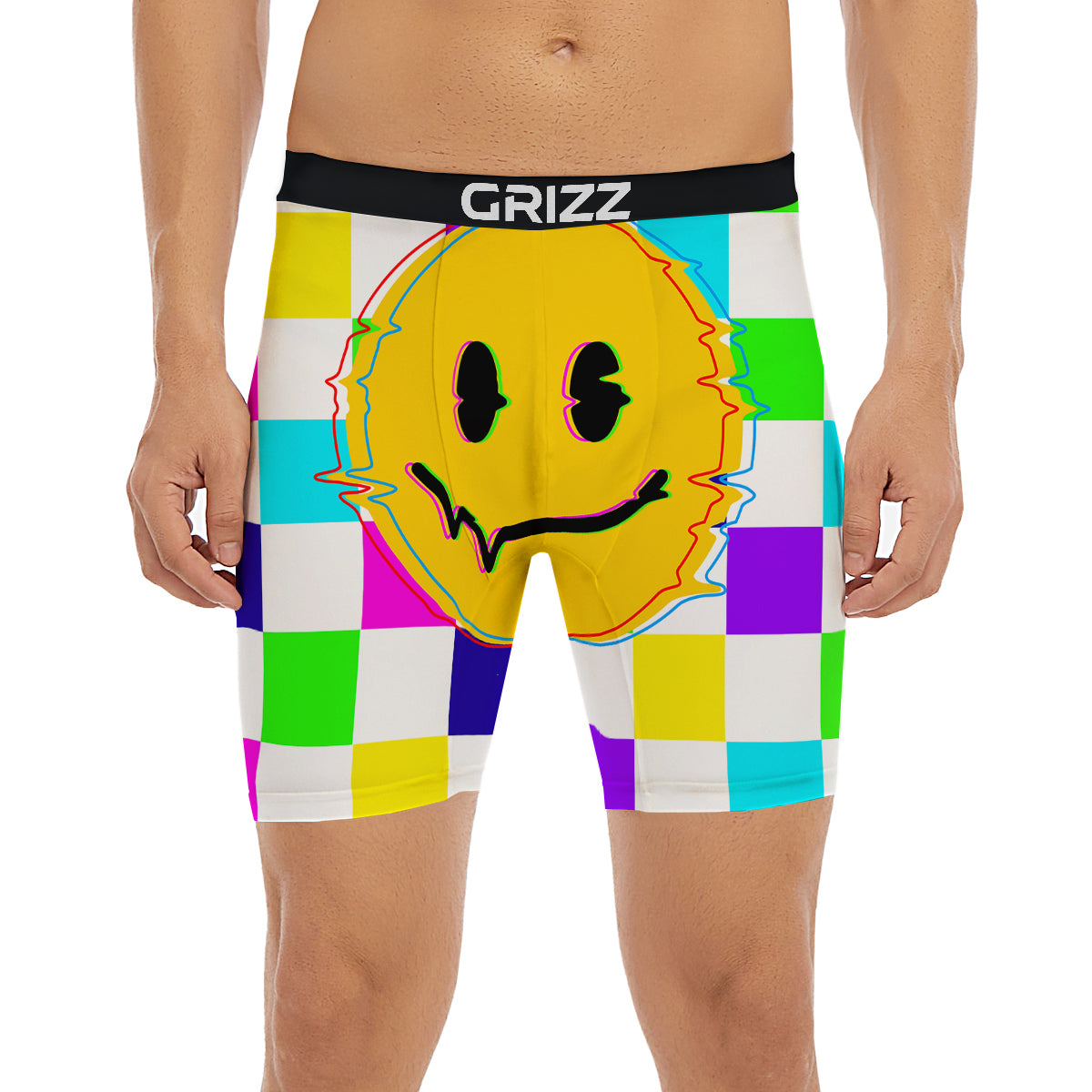 Funny Crazy Glitch And Checkered Neon Print Boxer Briefs-grizzshop