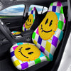 Funny Crazy Glitch And Checkered Neon Print Car Seat Covers-grizzshop