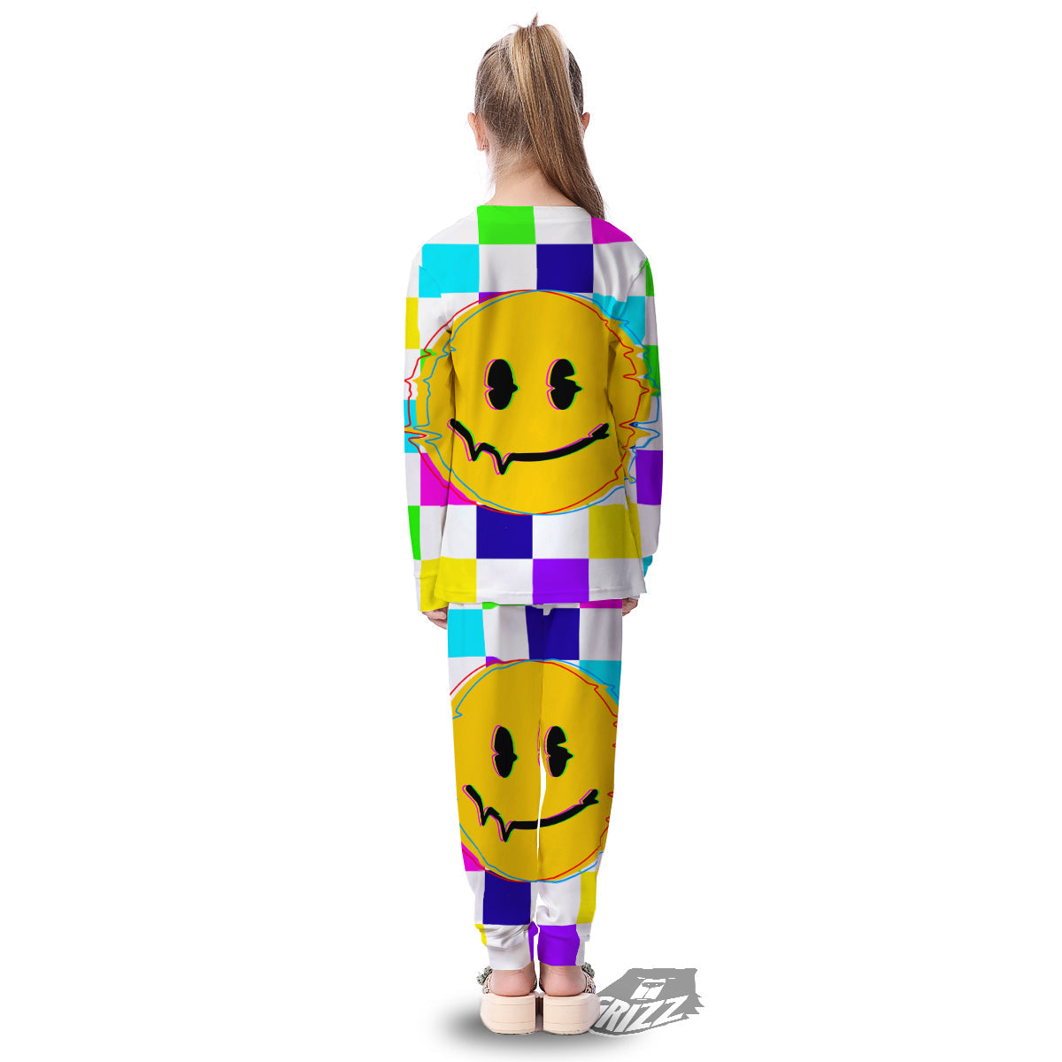 Funny Crazy Glitch And Checkered Neon Print Kid's Pajamas-grizzshop