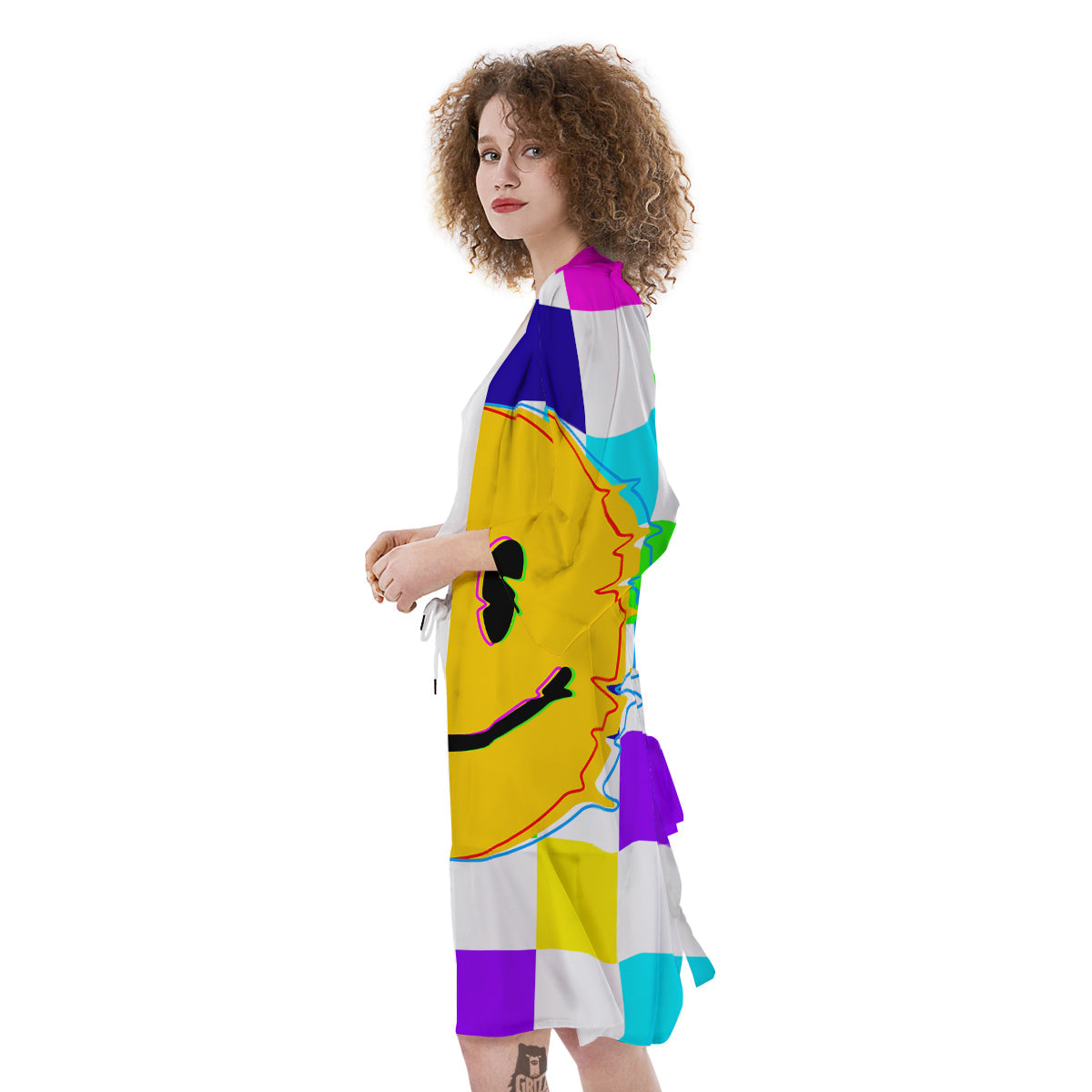 Funny Crazy Glitch And Checkered Neon Print Kimono-grizzshop