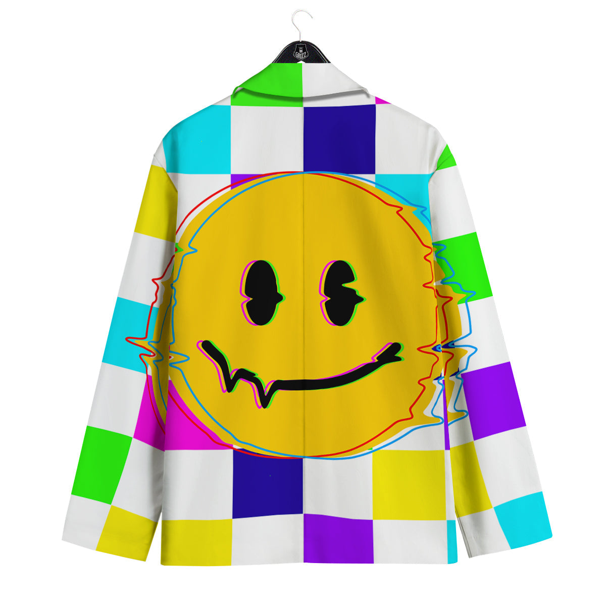 Funny Crazy Glitch And Checkered Neon Print Men's Sport Coat-grizzshop