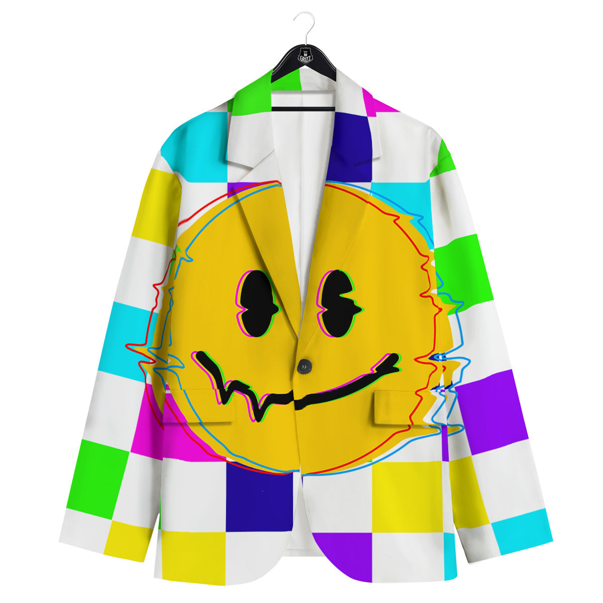 Funny Crazy Glitch And Checkered Neon Print Men's Sport Coat-grizzshop