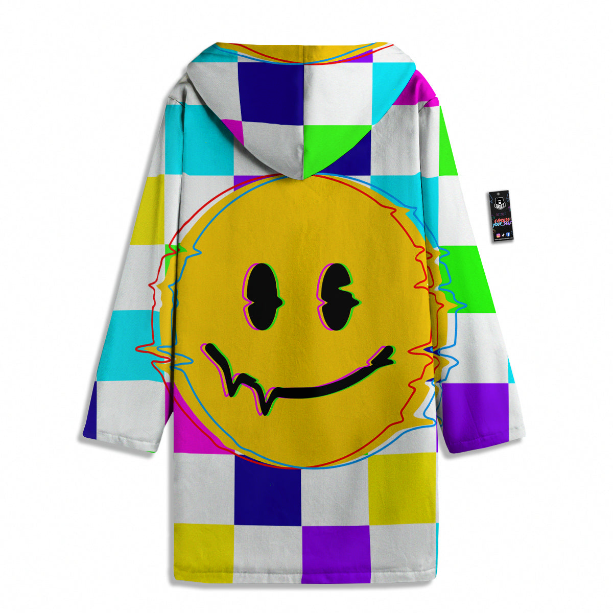 Funny Crazy Glitch And Checkered Neon Print Men's Windbreaker Jacket-grizzshop