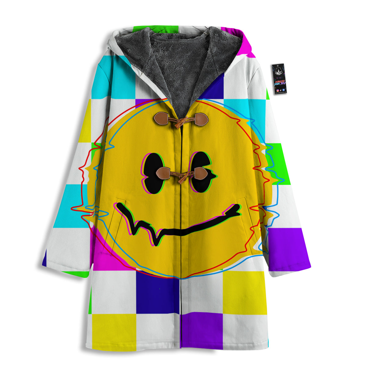 Funny Crazy Glitch And Checkered Neon Print Men's Windbreaker Jacket-grizzshop