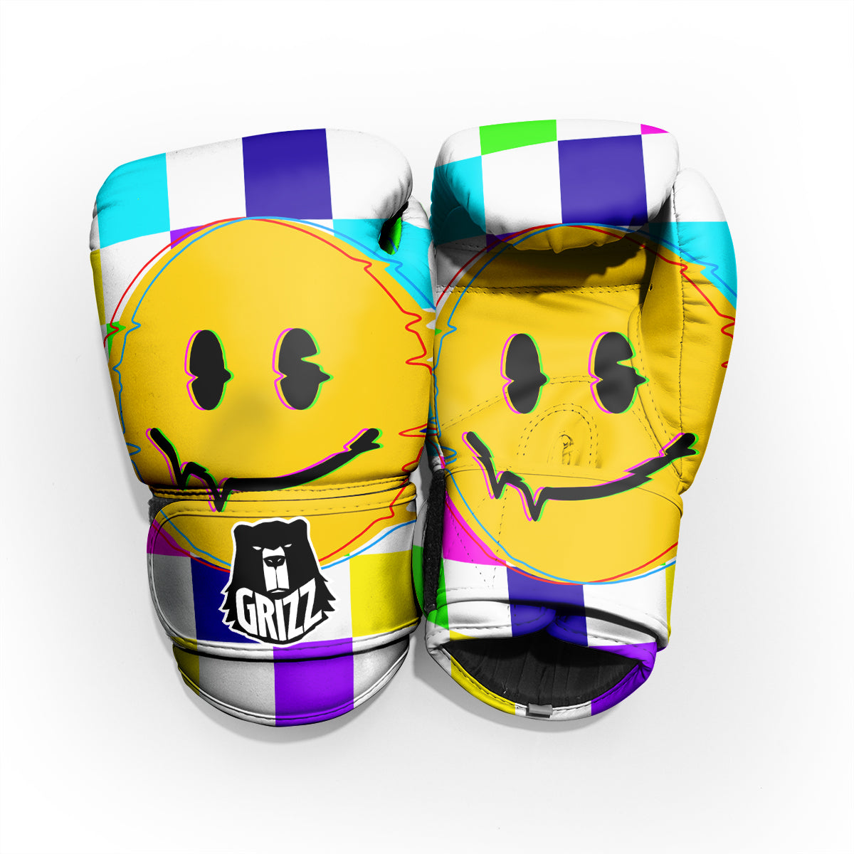 Funny Crazy Glitch And Checkered Neon Print Pro Boxing Glove