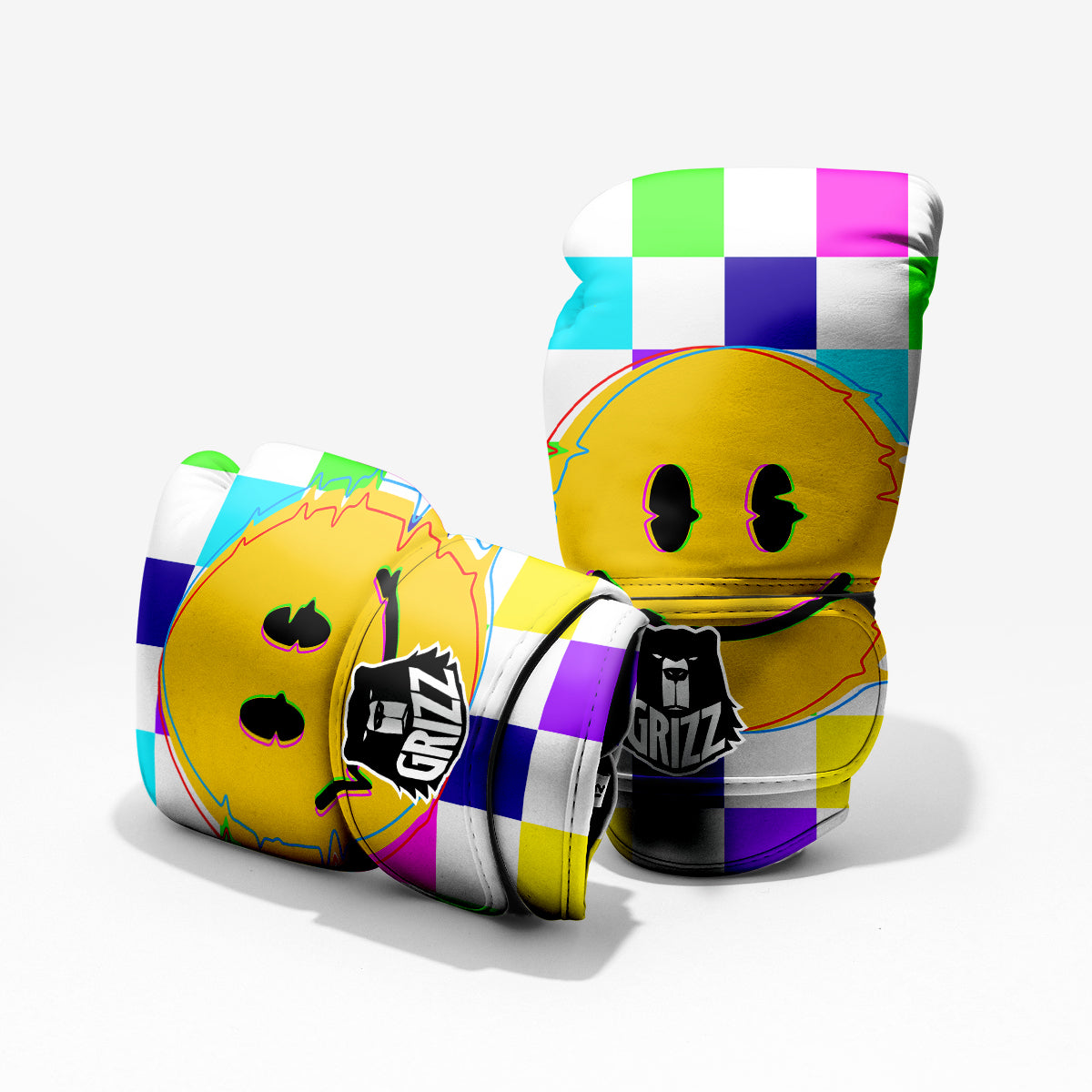 Funny Crazy Glitch And Checkered Neon Print Pro Boxing Glove