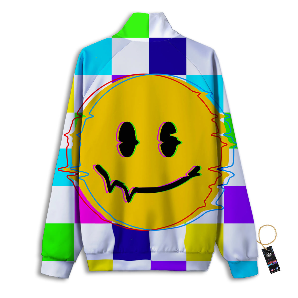 Funny Crazy Glitch And Checkered Neon Print Track Jacket-grizzshop