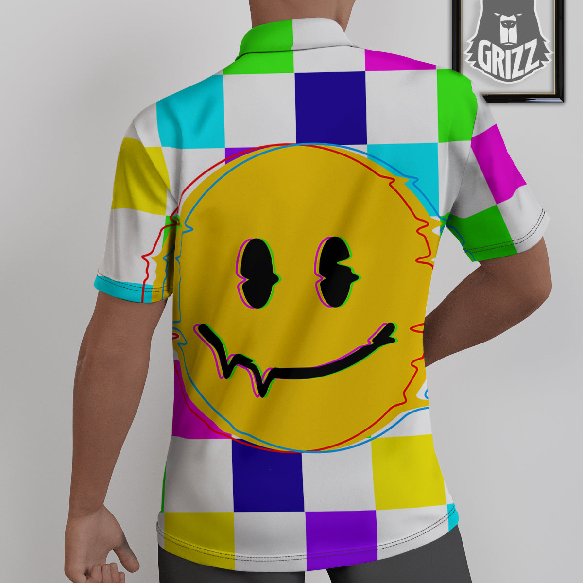 Funny Crazy Glitch And Checkered Neon Print Untucked Shirts-grizzshop