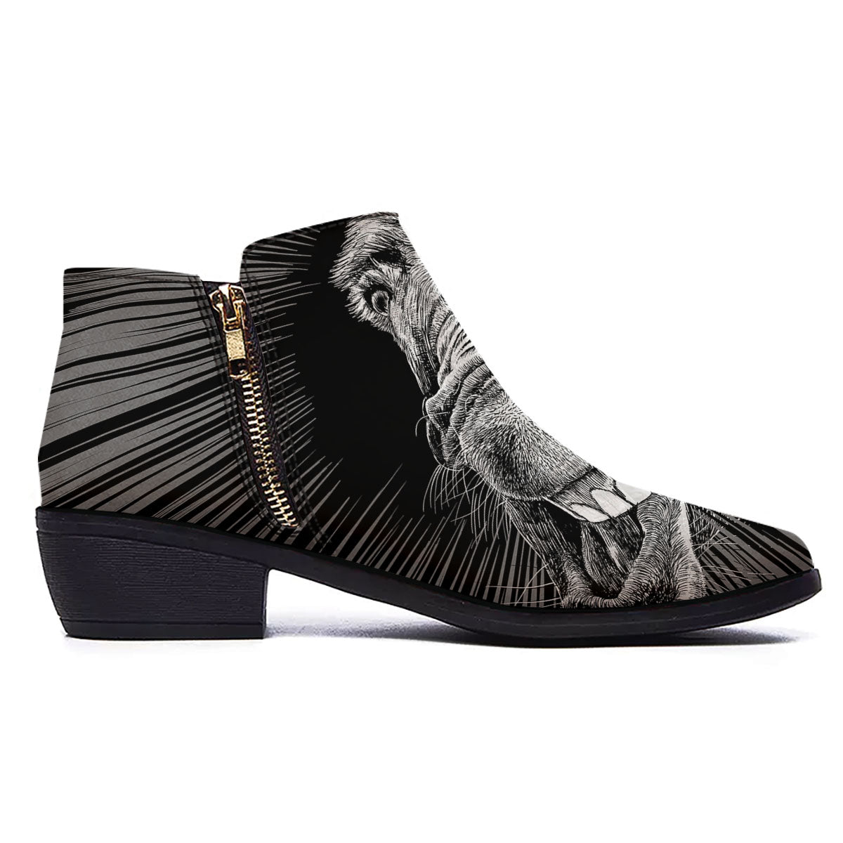 Funny Donkey White And Black Print Ankle Boots-grizzshop