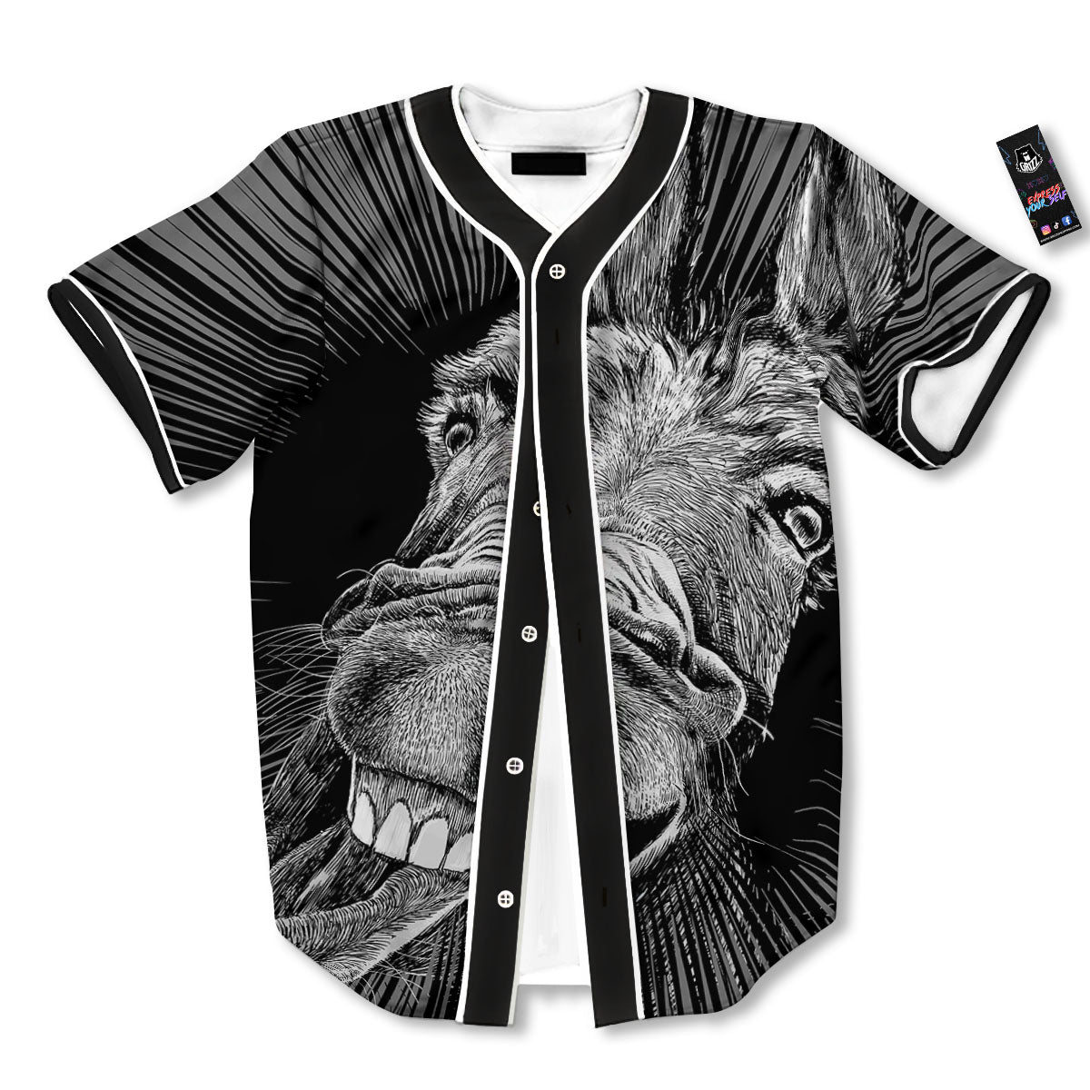 Funny Donkey White And Black Print Baseball Jersey-grizzshop