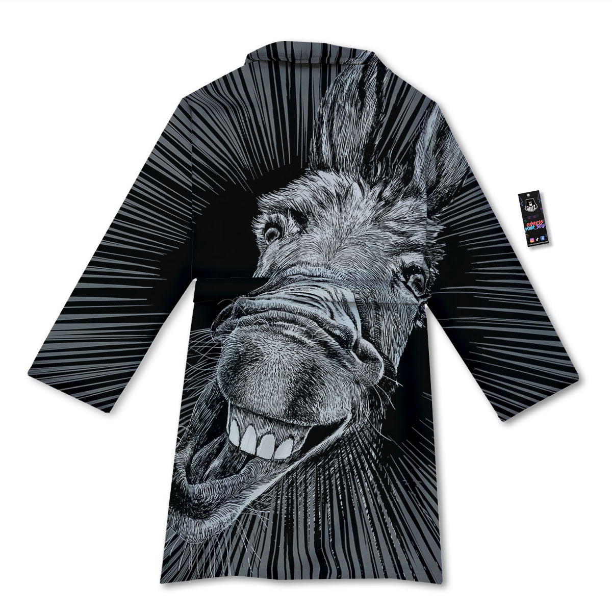Funny Donkey White And Black Print Bathrobe-grizzshop