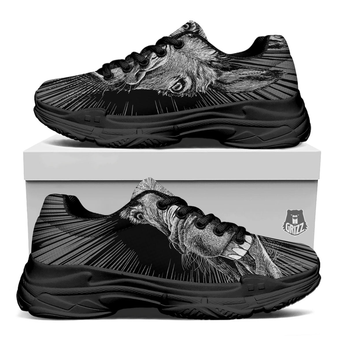 Funny Donkey White And Black Print Black Chunky Shoes-grizzshop
