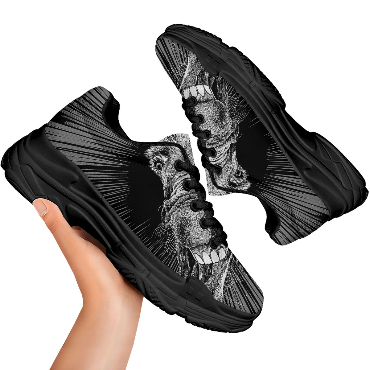 Funny Donkey White And Black Print Black Chunky Shoes-grizzshop
