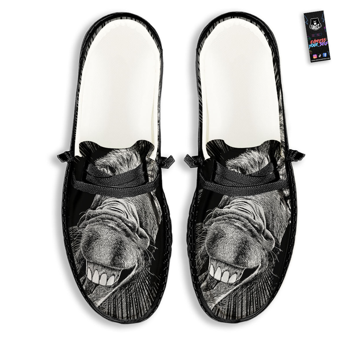 Funny Donkey White And Black Print Black Loafers-grizzshop