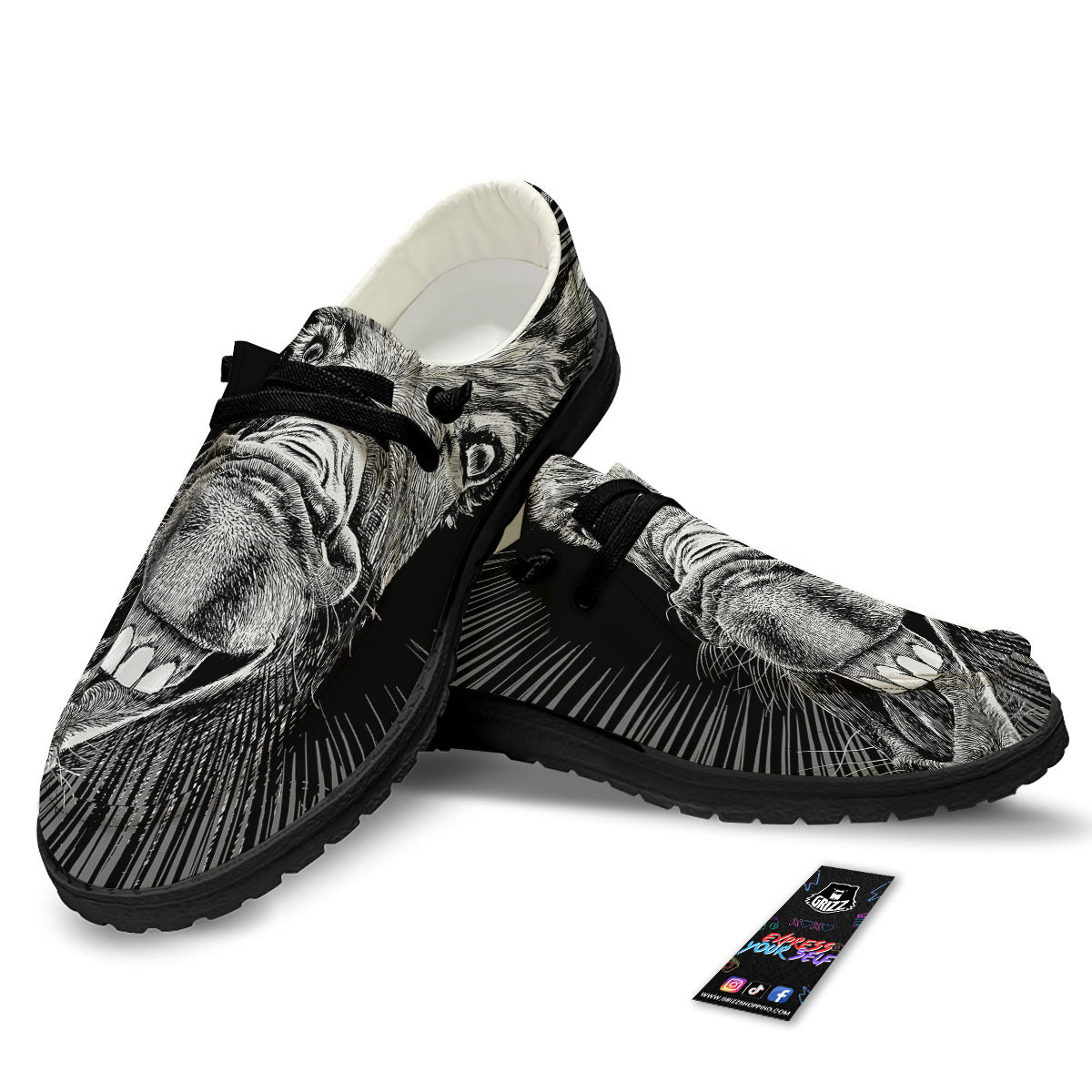 Funny Donkey White And Black Print Black Loafers-grizzshop