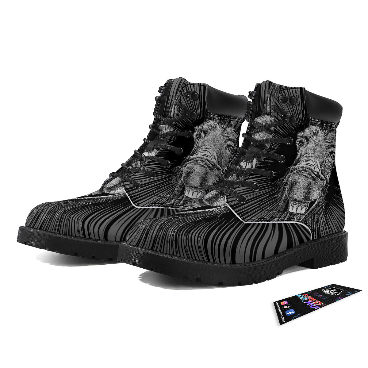 Funny Donkey White And Black Print Boots-grizzshop