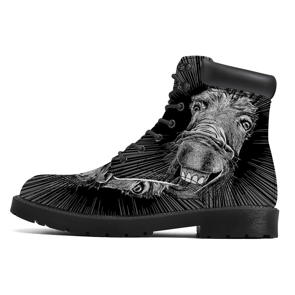 Funny Donkey White And Black Print Boots-grizzshop