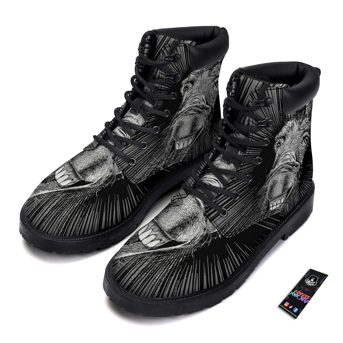 Funny Donkey White And Black Print Boots-grizzshop