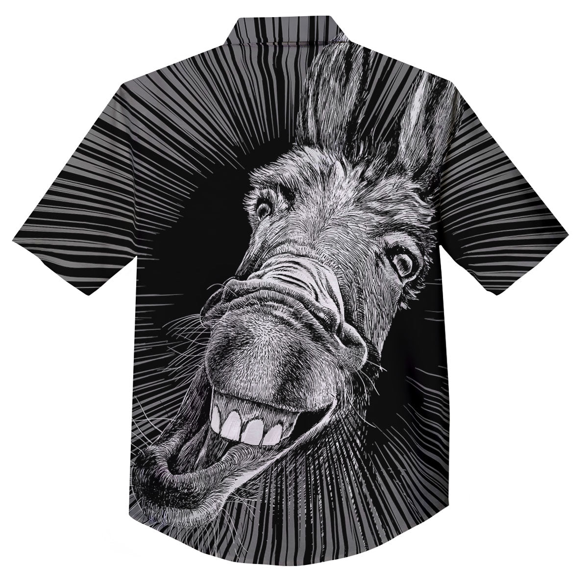 Funny Donkey White And Black Print Button Up Shirt-grizzshop