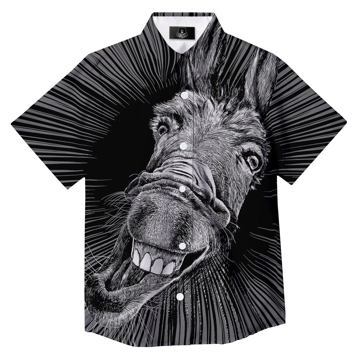 Funny Donkey White And Black Print Button Up Shirt-grizzshop