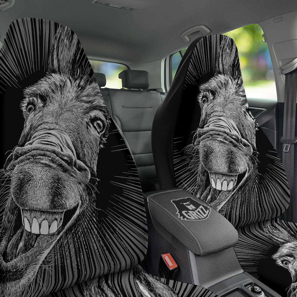 Funny Donkey White And Black Print Car Seat Covers-grizzshop