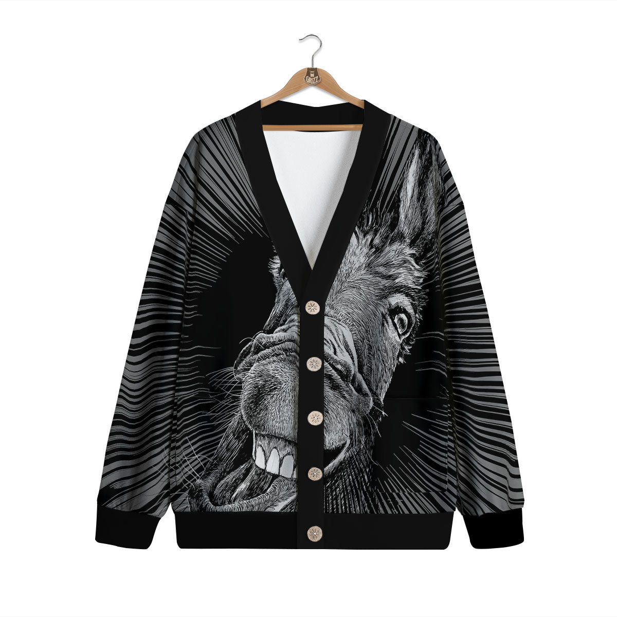 Funny Donkey White And Black Print Cardigan-grizzshop