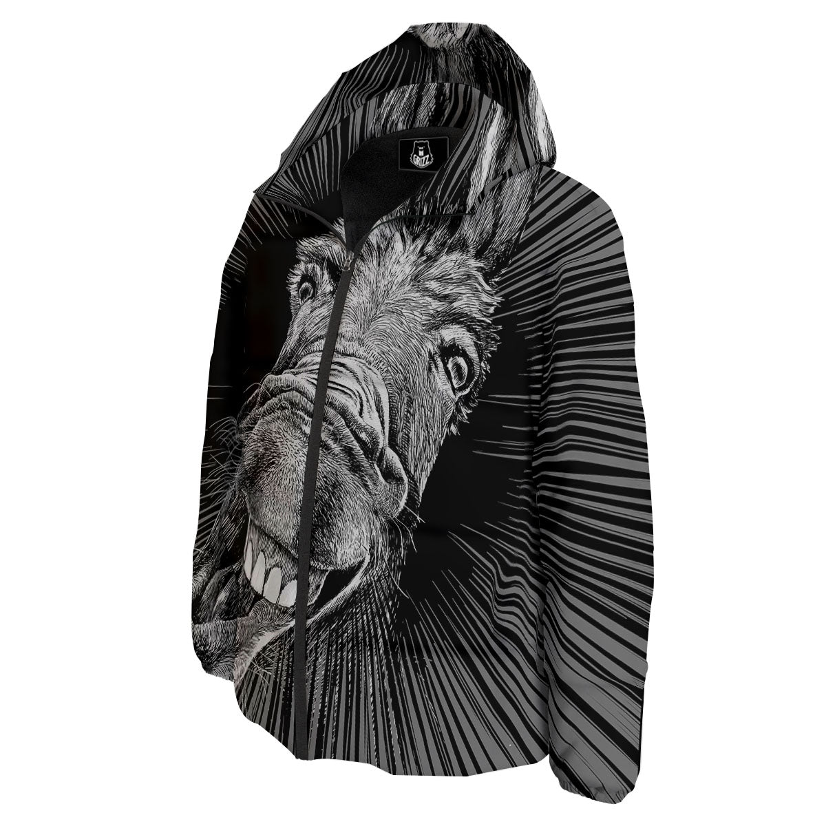 Funny Donkey White And Black Print Down Jacket-grizzshop
