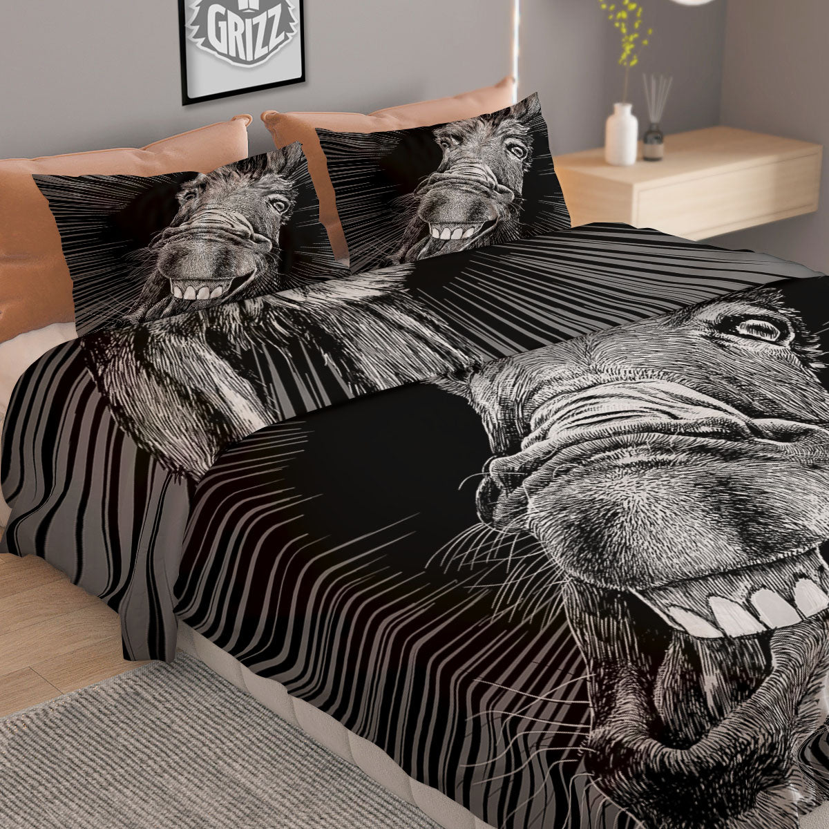 Funny Donkey White And Black Print Duvet Cover Bedding Set