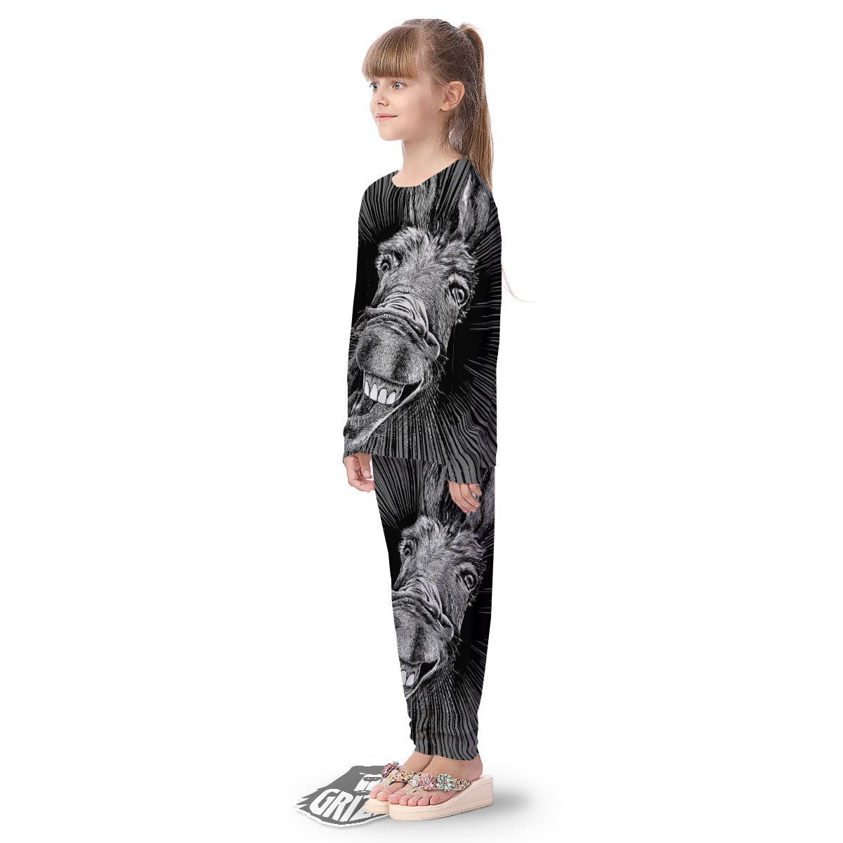 Funny Donkey White And Black Print Kid's Pajamas-grizzshop