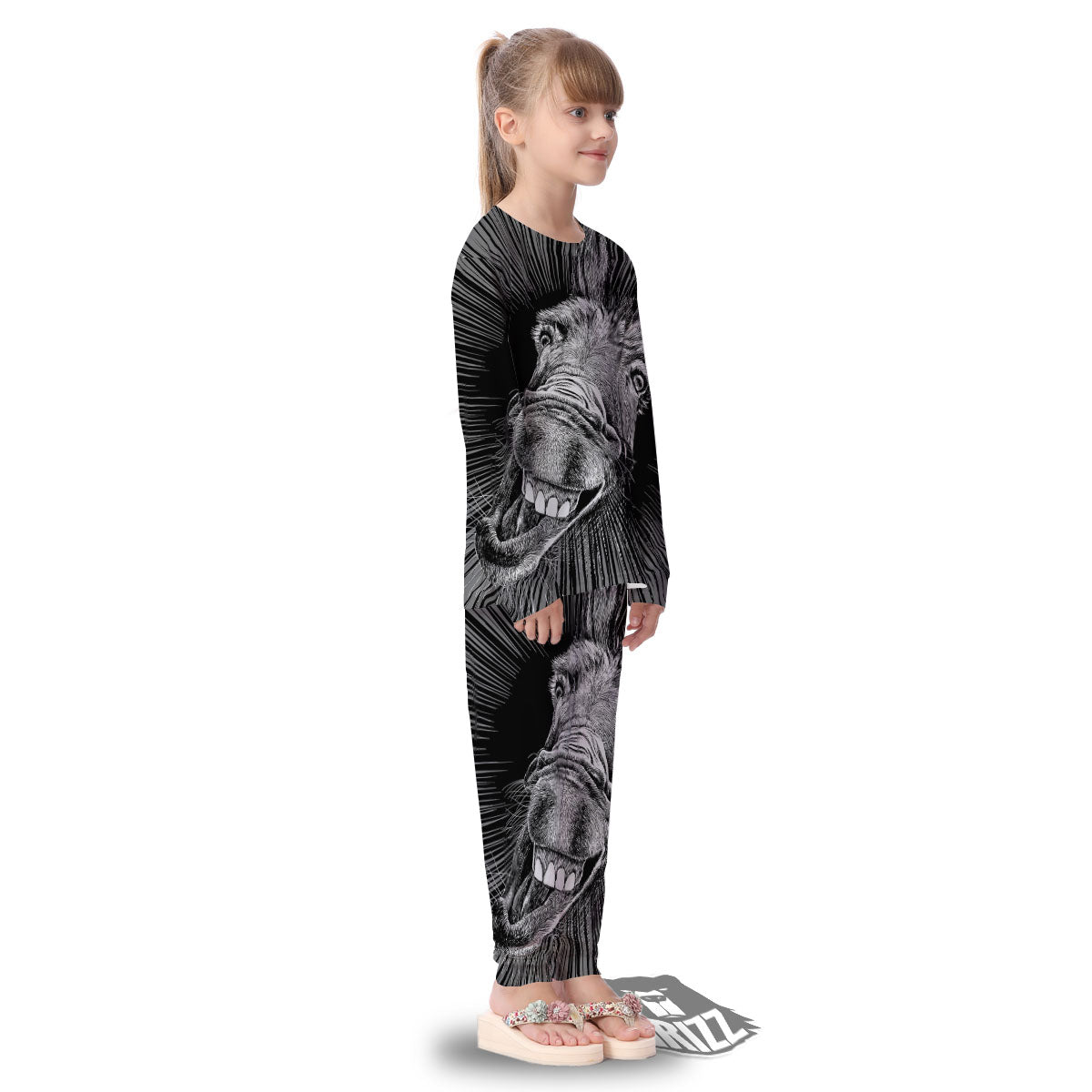 Funny Donkey White And Black Print Kid's Pajamas-grizzshop