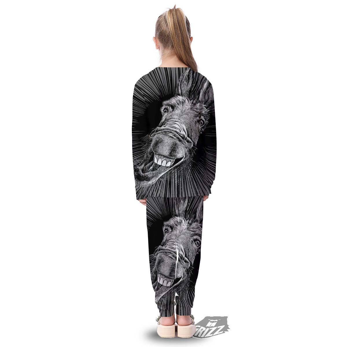 Funny Donkey White And Black Print Kid's Pajamas-grizzshop