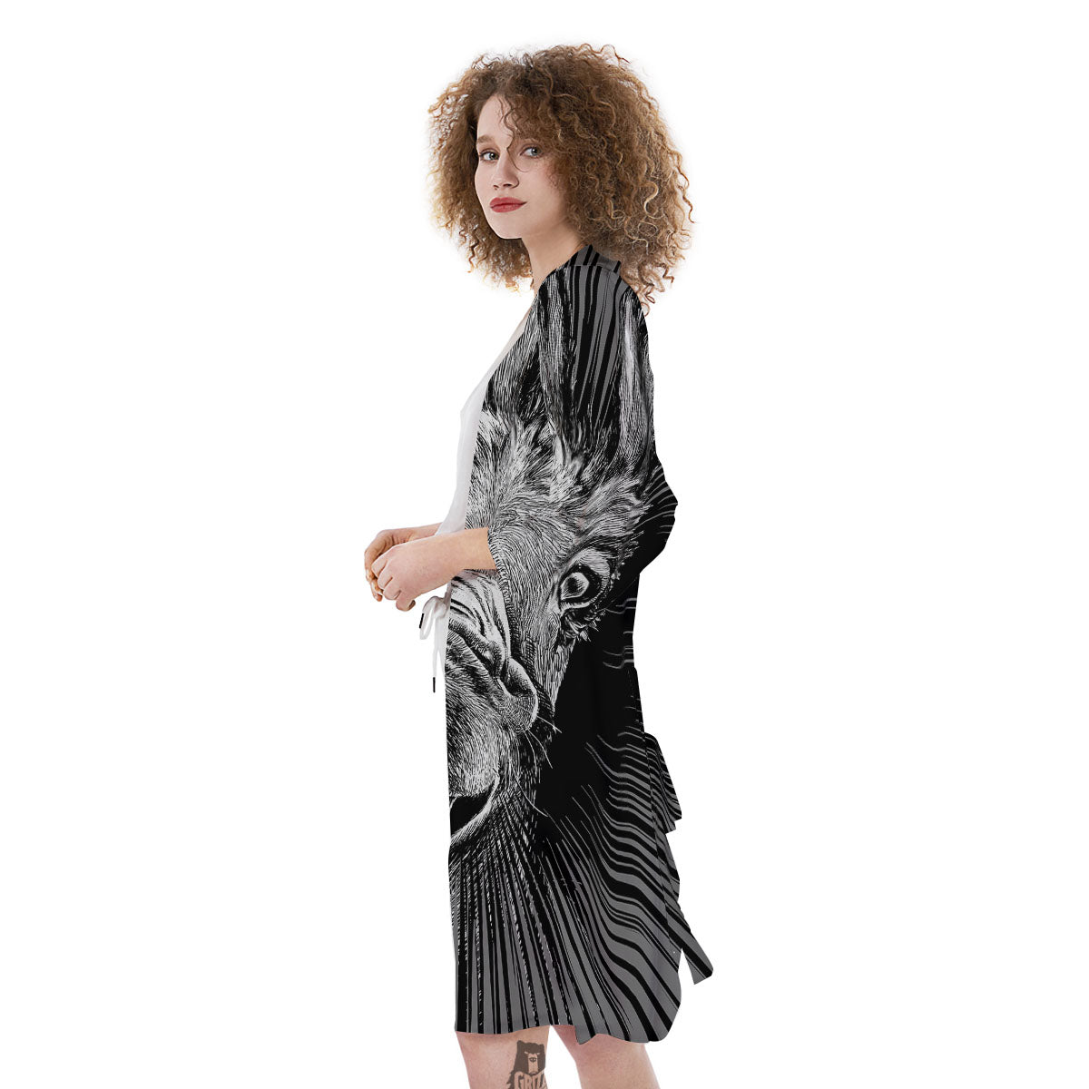 Funny Donkey White And Black Print Kimono-grizzshop