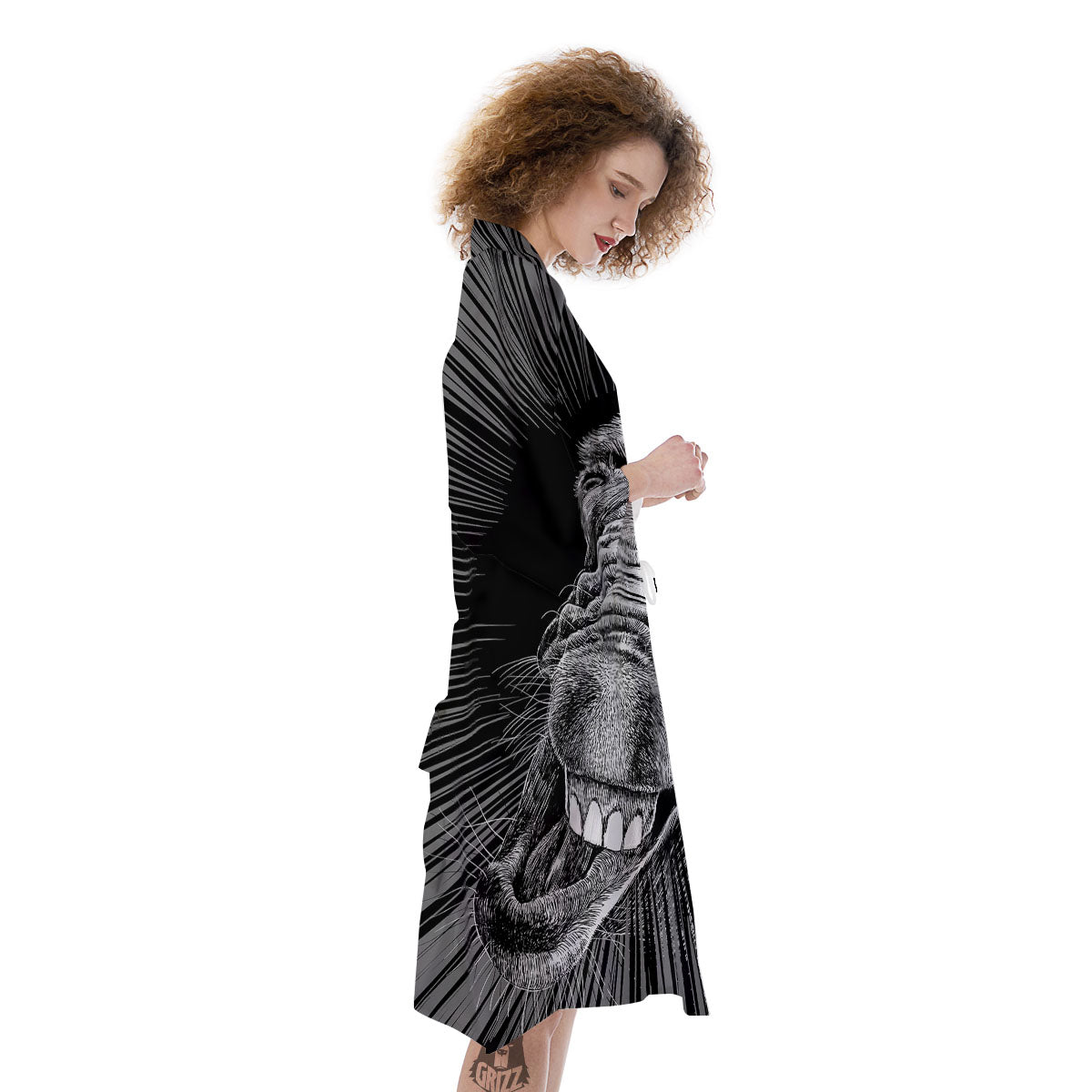 Funny Donkey White And Black Print Kimono-grizzshop