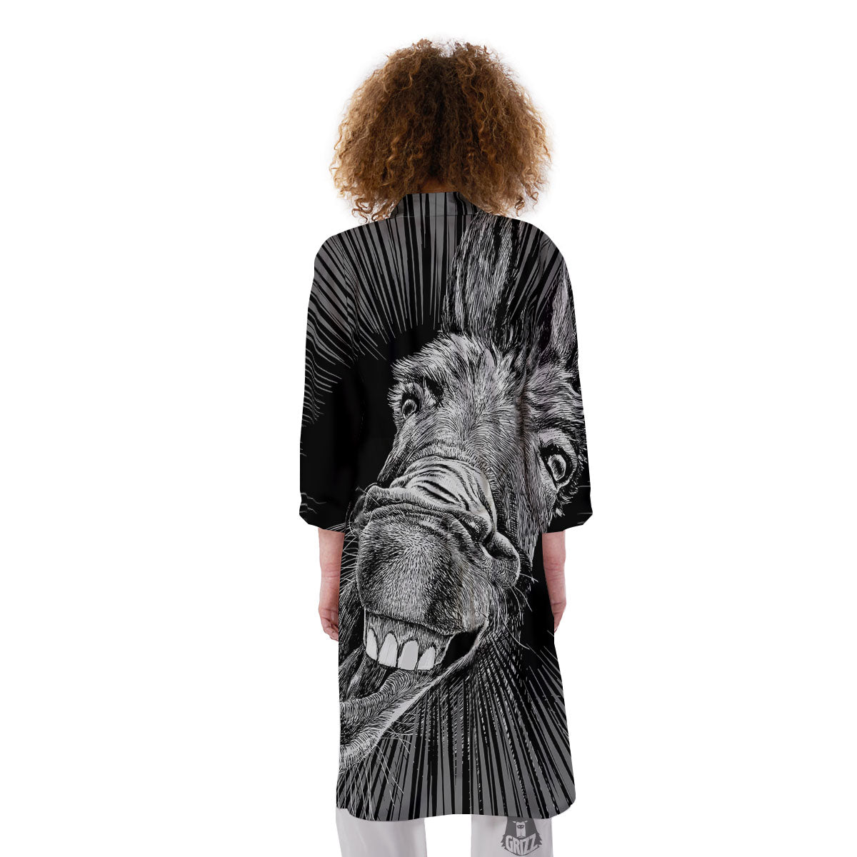 Funny Donkey White And Black Print Kimono-grizzshop