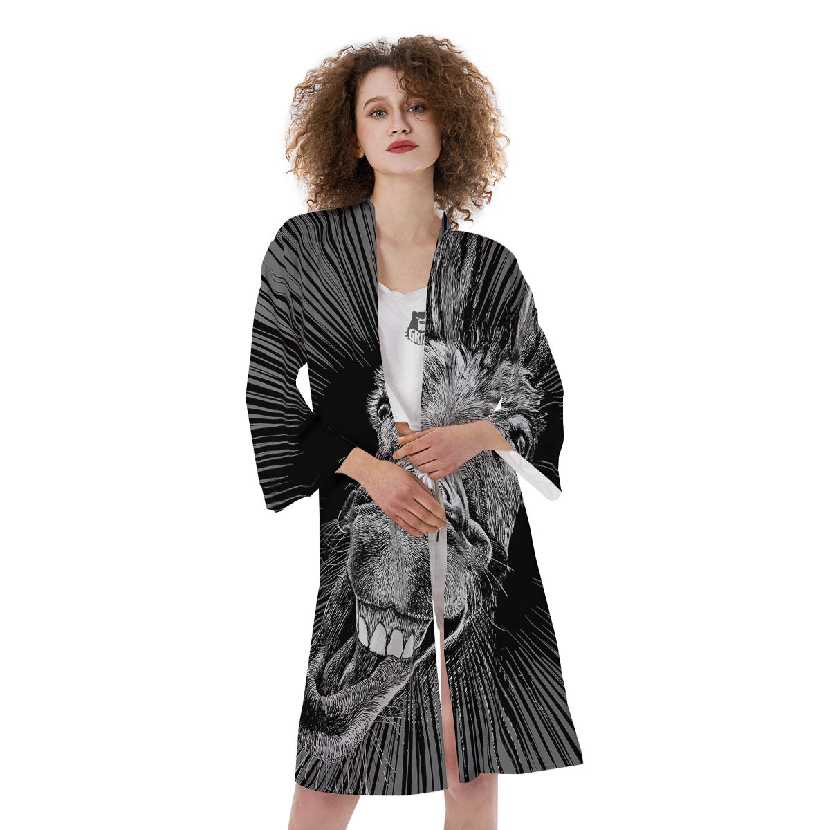Funny Donkey White And Black Print Kimono-grizzshop
